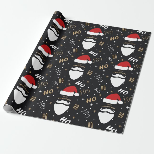 Papel De Presente Papais noeis de Natal Padrão Preto com Dourado Fun (Desenrolado)