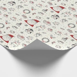 Papel De Presente Papais noeis de Natal, Pinguins, Rudolph e Mais