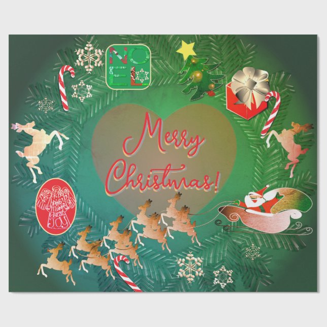 Papel De Presente Papais noeis de Natal Reindeer (Aberto)