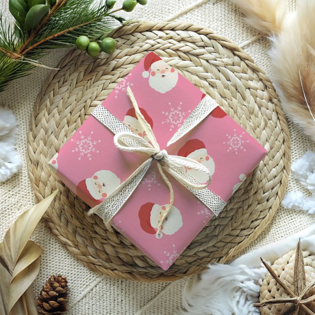 Papel De Presente Papais noeis de Natal rosa (Pink Santa Wrapping paper)