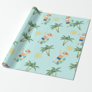 Papel De Presente Papais noeis de Natal Verão de praia tropical