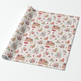 Papel De Presente Papais noeis de Padrão Floral Moderno Sleigh Chris