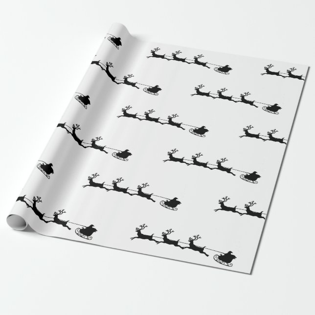Papel De Presente papais noeis de renas de férias branco preto (Desenrolado)