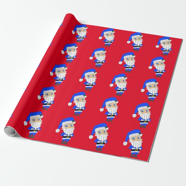 Papel De Presente Papais noeis de roupa azul Chibi (Desenrolado)
