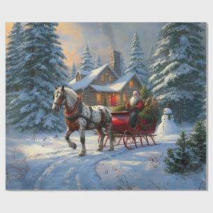 Papel De Presente Papais noeis de Sleigh de um cavalo natalino