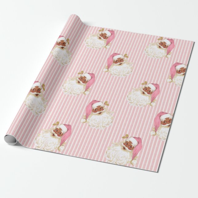 Papel De Presente Papais noeis de vindima e natal de faixa rosa (Desenrolado)