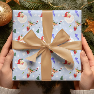 Papel De Presente Papais noeis De Vintage E Padrão De Floco De Neve 