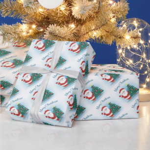 Papel De Presente Papais noeis e Árvores de Natal