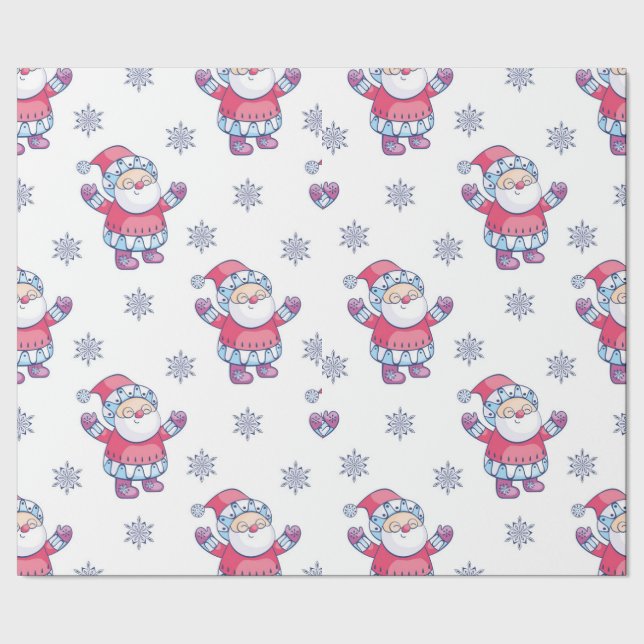 Papel De Presente Papais noeis E Flocos De Neve (Barra)