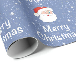 Papel De Presente Papais noeis e flocos de neve sobre fundo azul