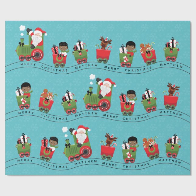 Papel De Presente Papais noeis e Garoto Negro no Trem (Aberto)