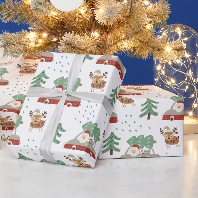 Papel De Presente Papais noeis e Reindeer Natal (Feriados)