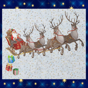Papel De Presente Papais noeis e Sua Rena Voando Véspera de Natal Gr