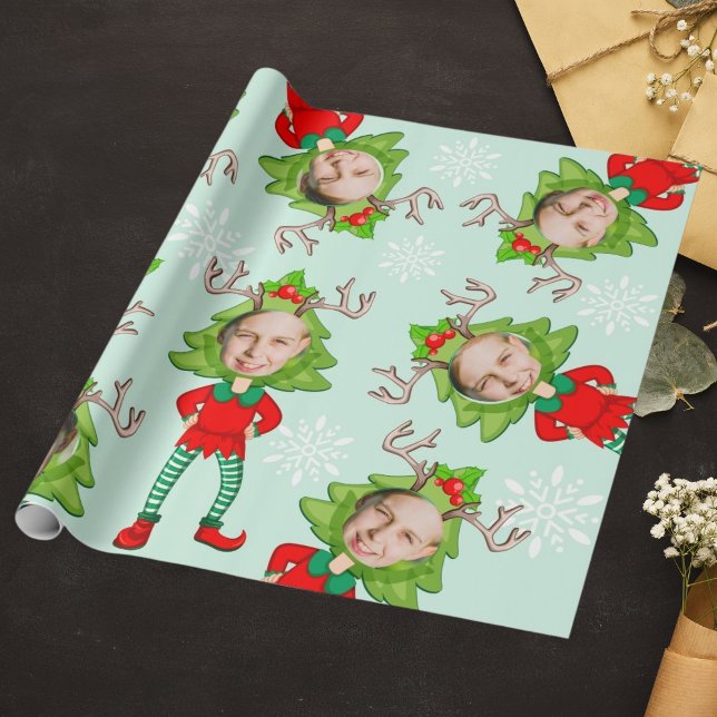 Papel De Presente Papais noeis Elf De Foto Personalizadas Engraçadas (Criador carregado)