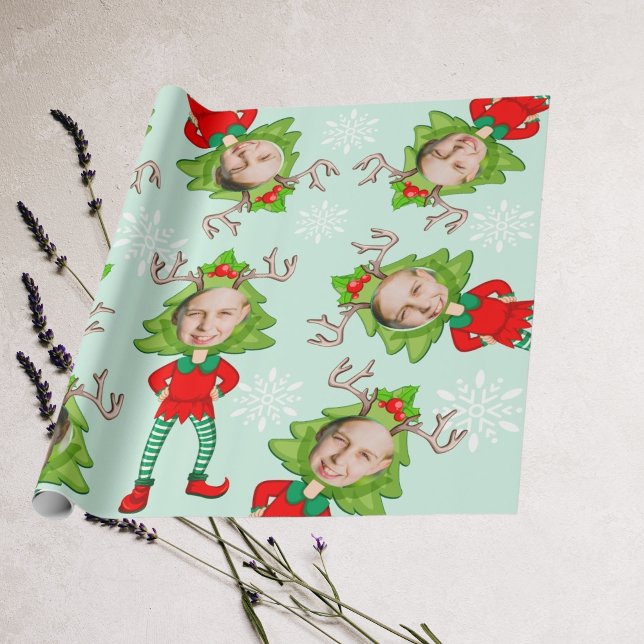 Papel De Presente Papais noeis Elf De Foto Personalizadas Engraçadas (Criador carregado)