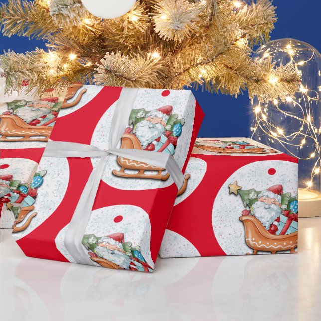 Papel De Presente Papais noeis em vermelho (Feriados)