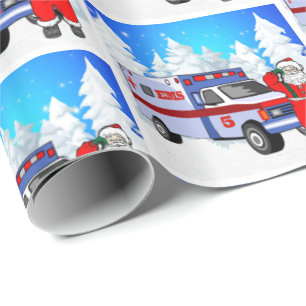 Papel De Presente Papais noeis EMS Ambulância Natal
