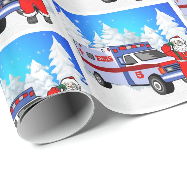 Papel De Presente Papais noeis EMS Ambulância Natal (Ponta do rolo)