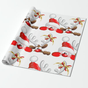 Papel De Presente Papais noeis engraçados e Cartoon de Reindeer