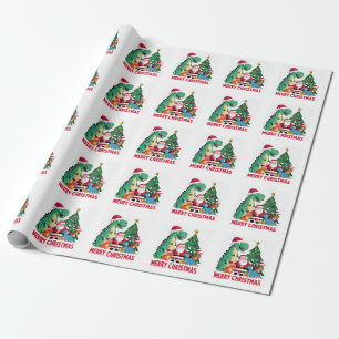 Papel De Presente Papais noeis engraçados e dinossauros pela árvore
