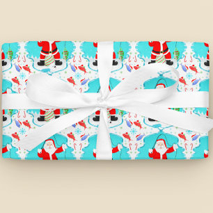 Papel De Presente Papais noeis Engraçados Pescar Gelo Com Padrão De