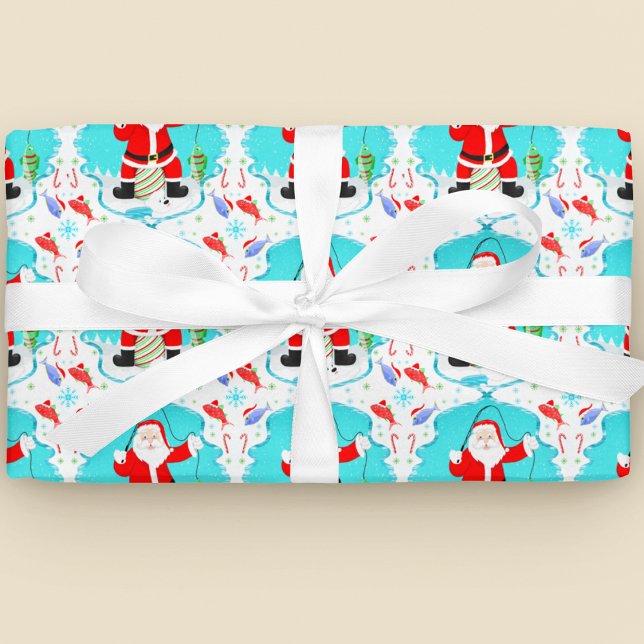 Papel De Presente Papais noeis Engraçados Pescar Gelo Com Padrão De  (Criador carregado)