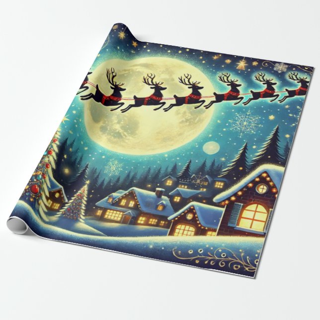 Papel De Presente Papais noeis entregando presentes na véspera de na (Desenrolado)