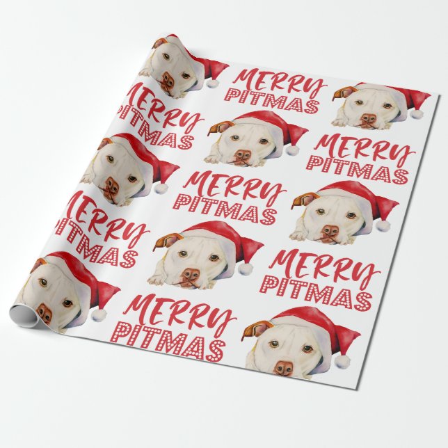 Papel De Presente Papais noeis Feliz de Cachorro Pitmas Engraçado Na (Desenrolado)