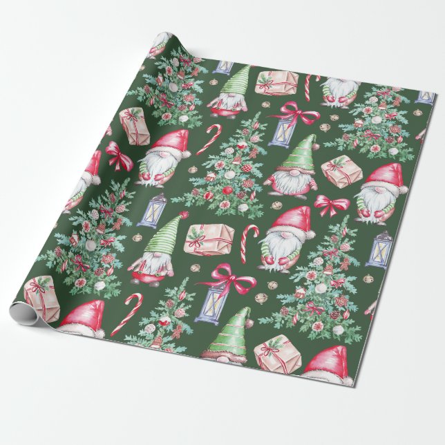 Papel De Presente Papais noeis Gnomos Natal (Desenrolado)