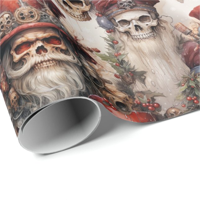 Papel De Presente Papais noeis Gótica Steampunk Skulls Natal (Ponta do rolo)