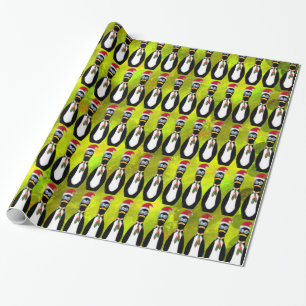 Papel De Presente Papais noeis Humorísticos Penguin no Chartreuse v2