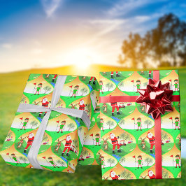Papel De Presente Papais noeis Jogando Golfe No Ogee De Natal Da Fló