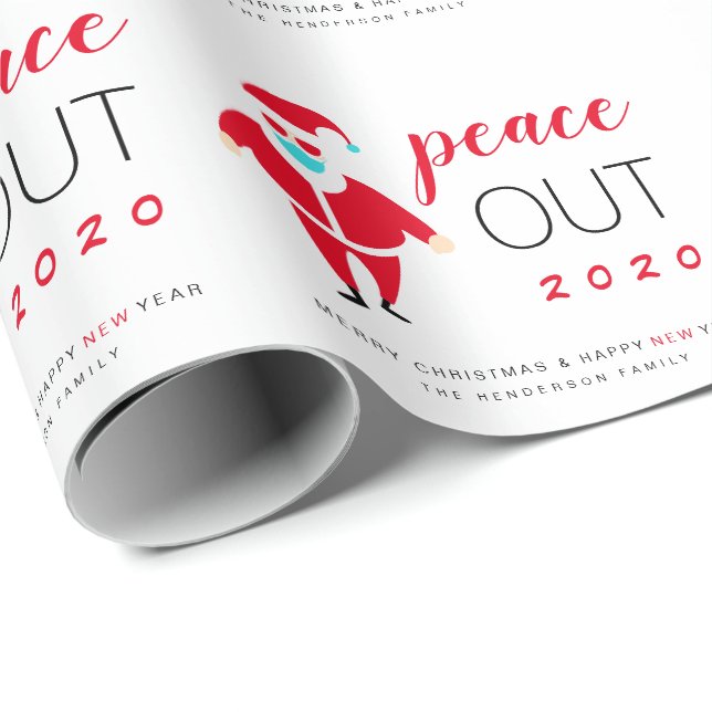 Papel De Presente Papais noeis Mask Peace Out 2020 Feliz Natal (Ponta do rolo)
