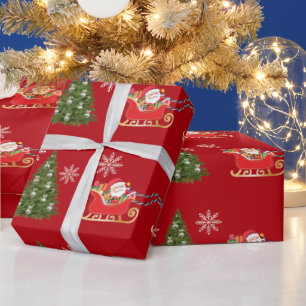 Papel De Presente Papais noeis modernos do Unicórn Flocos de neve d