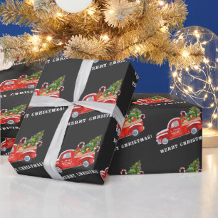 Papel De Presente Papais noeis na janela Vintage Red Christmas Truck