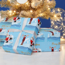 Papel De Presente Papais noeis não podem Skate no Natal Azul