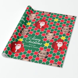Papel De Presente Papais noeis Padrão de estrelas cinza vermelha fot