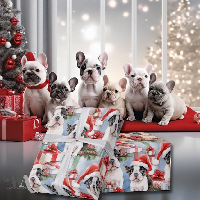 Papel De Presente Papais noeis Paws Christmas Wrap Frenchie Edition (Criador carregado)