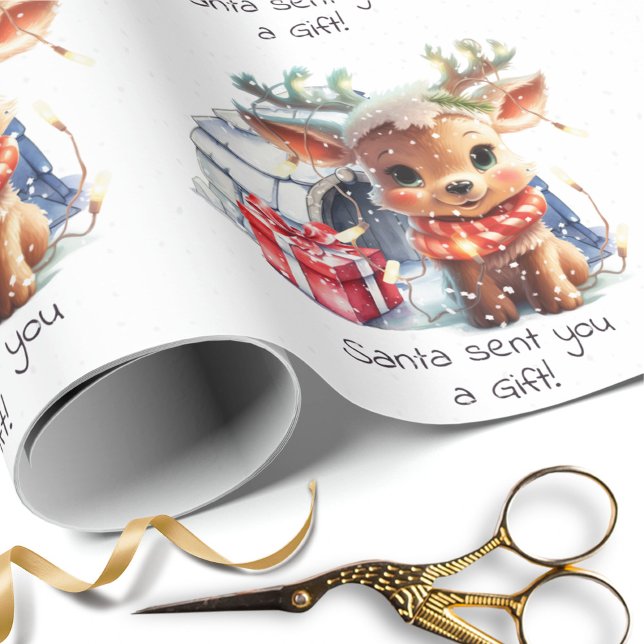 Papel De Presente Papais noeis Personalizados Bonitos Reindeer Crian (Criador carregado)