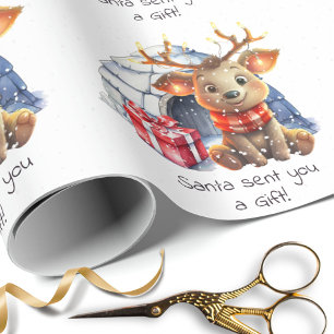 Papel De Presente Papais noeis Personalizados Reindeer Neve Fofo Nat