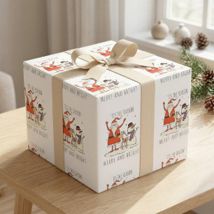 Papel De Presente Papais noeis Personalizados Snowman Reindeer Feliz