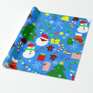 Papel De Presente papais noeis pretos da árvore de natal azul