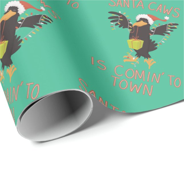 Papel De Presente Papais noeis Punny Caws Natal Crow (Ponta do rolo)