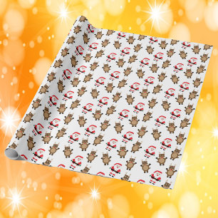 Papel De Presente Papais noeis Red Reindeer White Background Pattern
