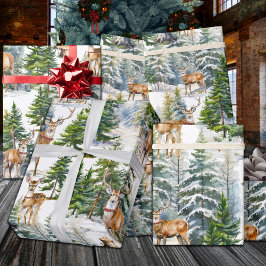 Papel De Presente Papais noeis Reindeer Descansados Na Floresta