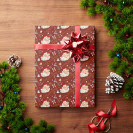 Papel De Presente Papais noeis Retro Borgonha Vermelha Festiva