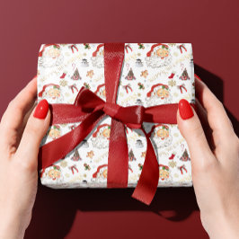 Papel De Presente Papais noeis Retro White e Red Tudo Natal