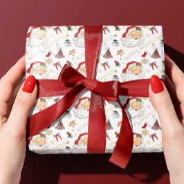 Papel De Presente Papais noeis Retro White e Red Tudo Natal