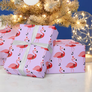 Papel De Presente Papais noeis roxos cor-de-rosa Flamingo Natal