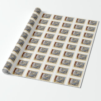 Papel De Presente Papais noeis russos e alce em cores neutras